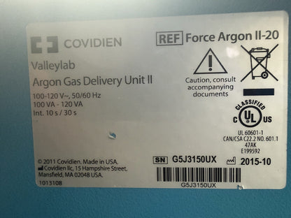 2015 Covidien ValleyLab Force Argon II 20 Gas Delivery Unit II