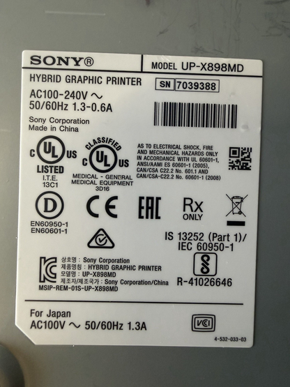 Sony Video Printer UP-X898MD Hybrid Graphic Thermal Printing USED