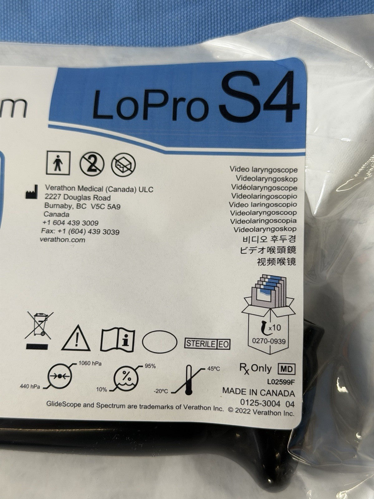 GlideScope Spectrum LoPro S4 Video Laryngoscope  0574-0195  Exp.2027-03