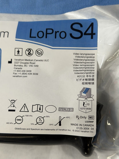 GlideScope Spectrum LoPro S4 Video Laryngoscope  0574-0195  Exp.2027-03