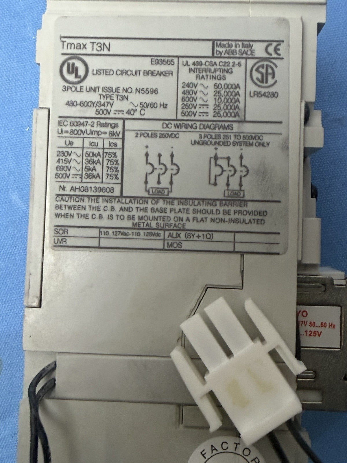 ABB TMAX T3N 200 Amp 600V 3 Pole Circuit Breaker