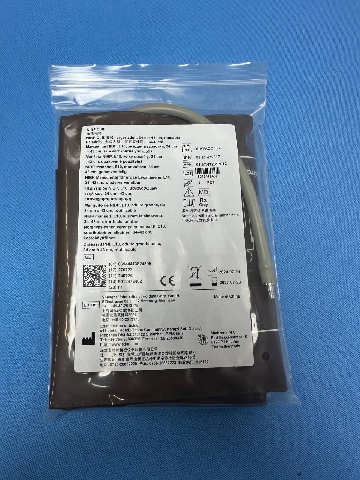 EDAN /Medtronic Physio Control NIBP Cuff - (34-43CM - L  ADULT E10)*Plug & Play*